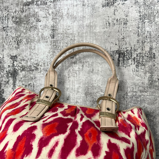 Christian Dior Fuchsia and Orange Leopard Canvas Tote