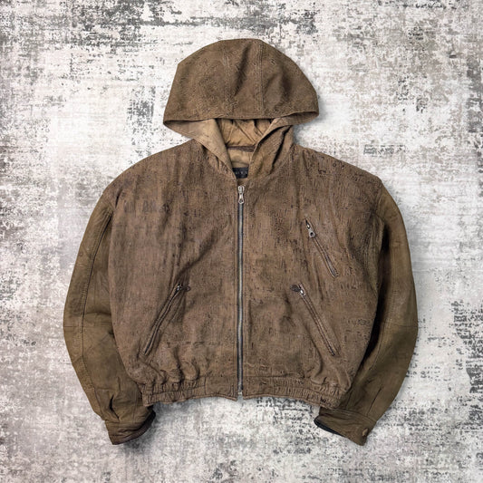 Vintage Calugi E Giannelli Cropped Leather Bomber Jacket (L)