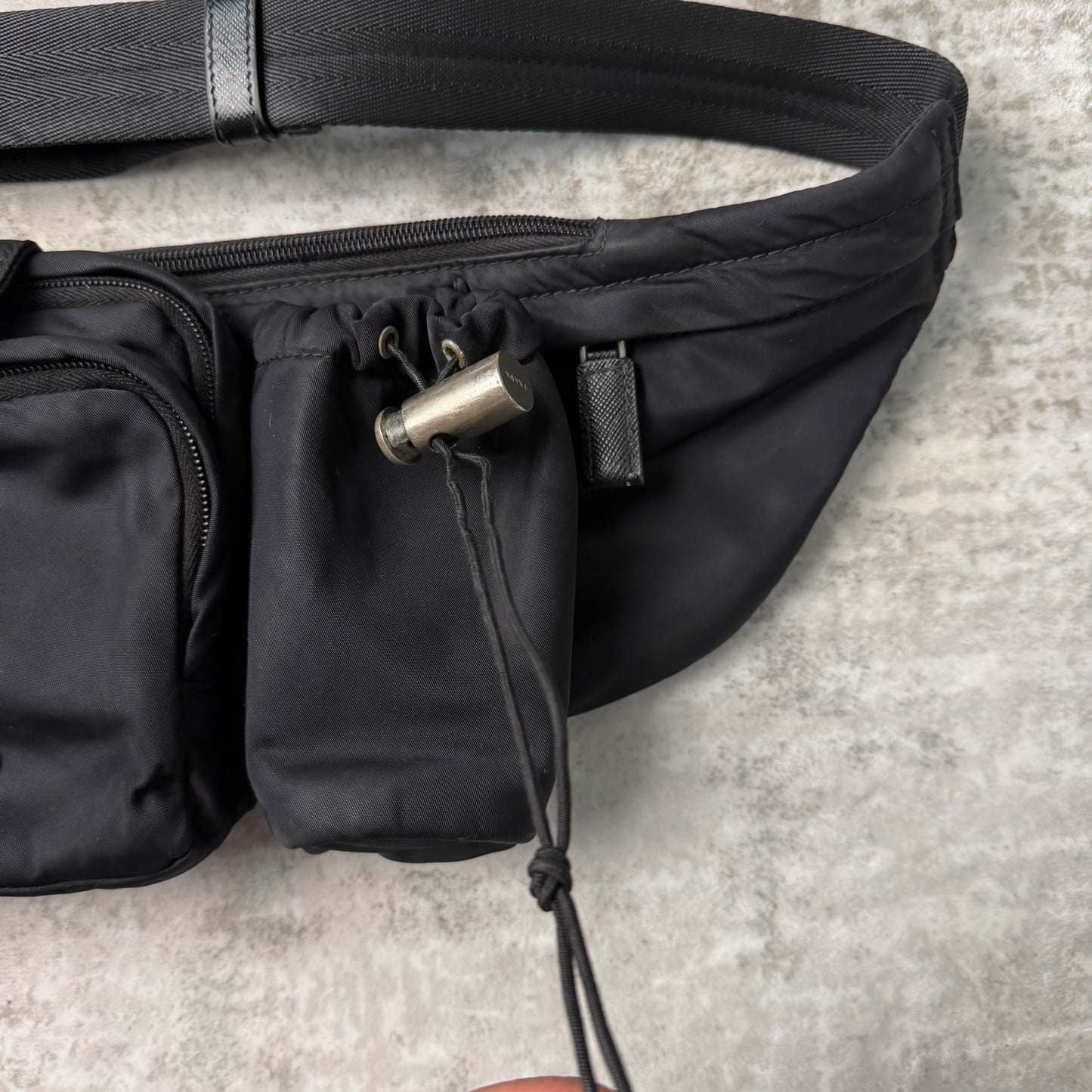 Prada Vela Nylon Metal Plaque Multi-pocket Bag
