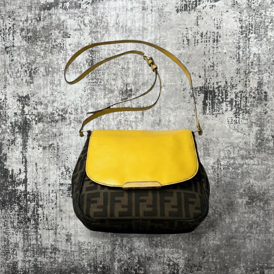 Fendi Yellow/ tobacco Zucca print canvas messenger bag