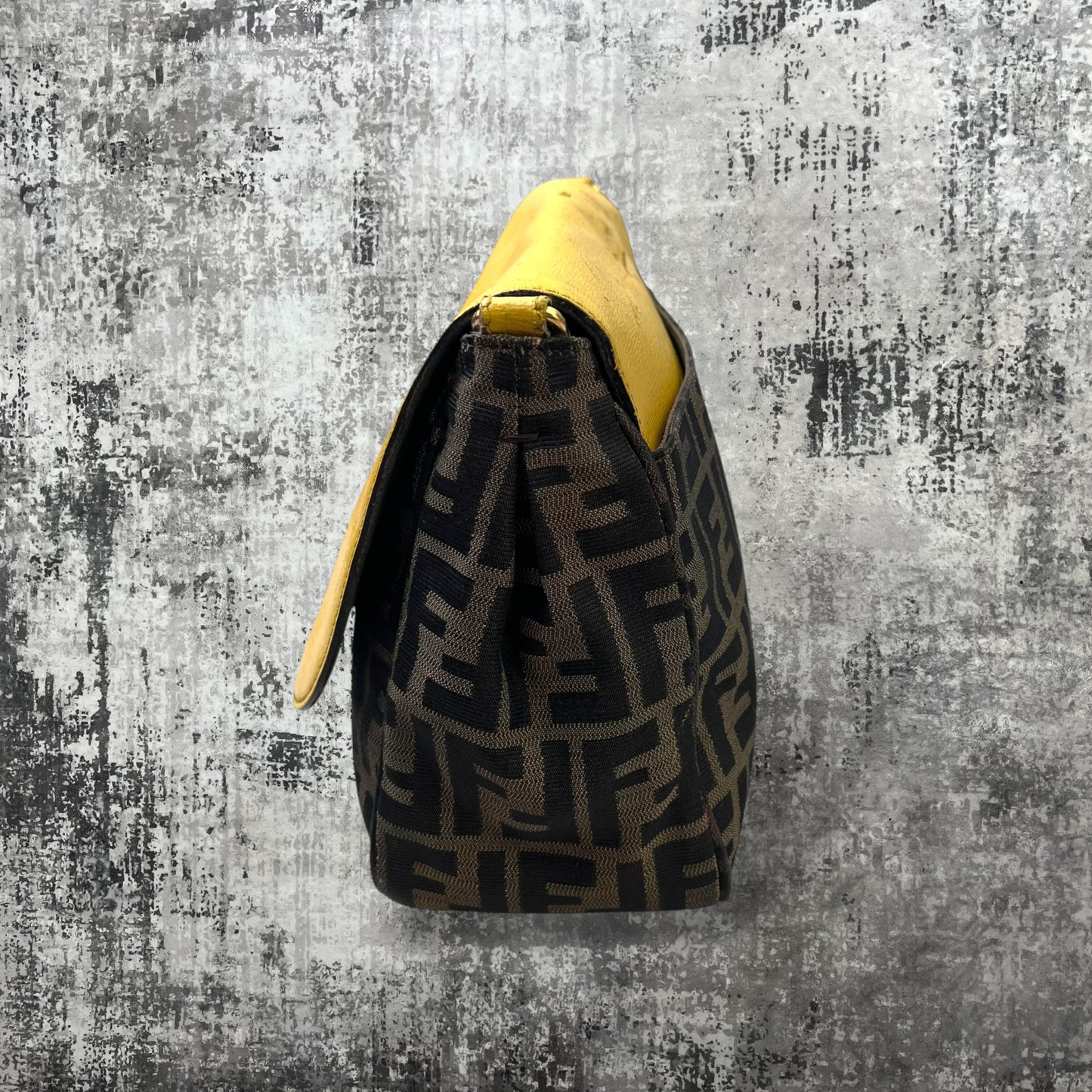 Fendi Yellow/ tobacco Zucca print canvas messenger bag