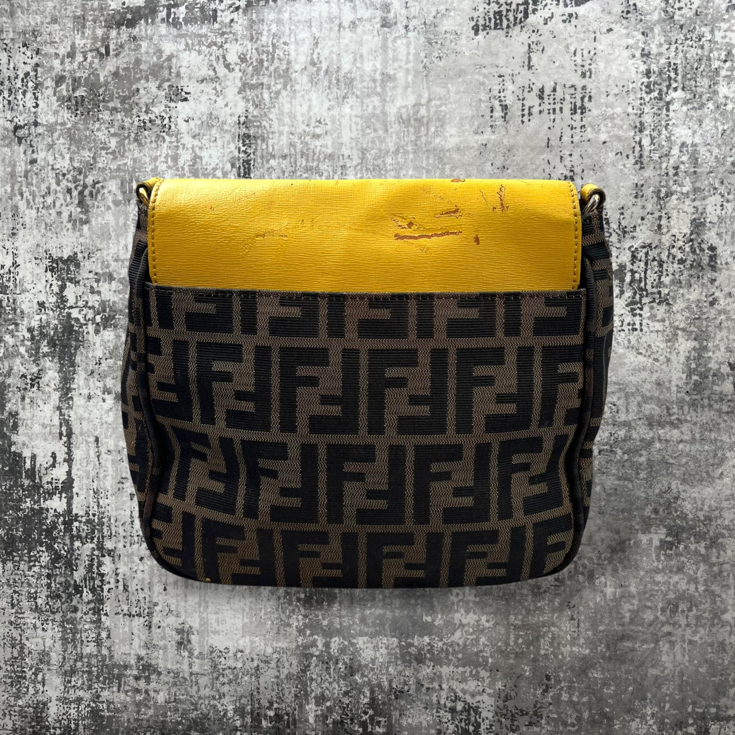 Fendi Yellow/ tobacco Zucca print canvas messenger bag