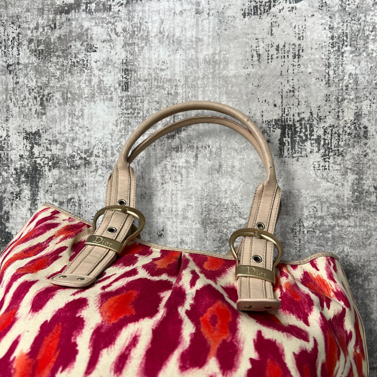 Christian Dior Fuchsia and Orange Leopard Canvas Tote