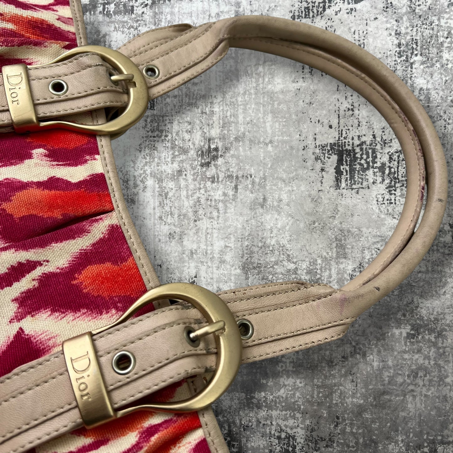 Christian Dior Fuchsia and Orange Leopard Canvas Tote