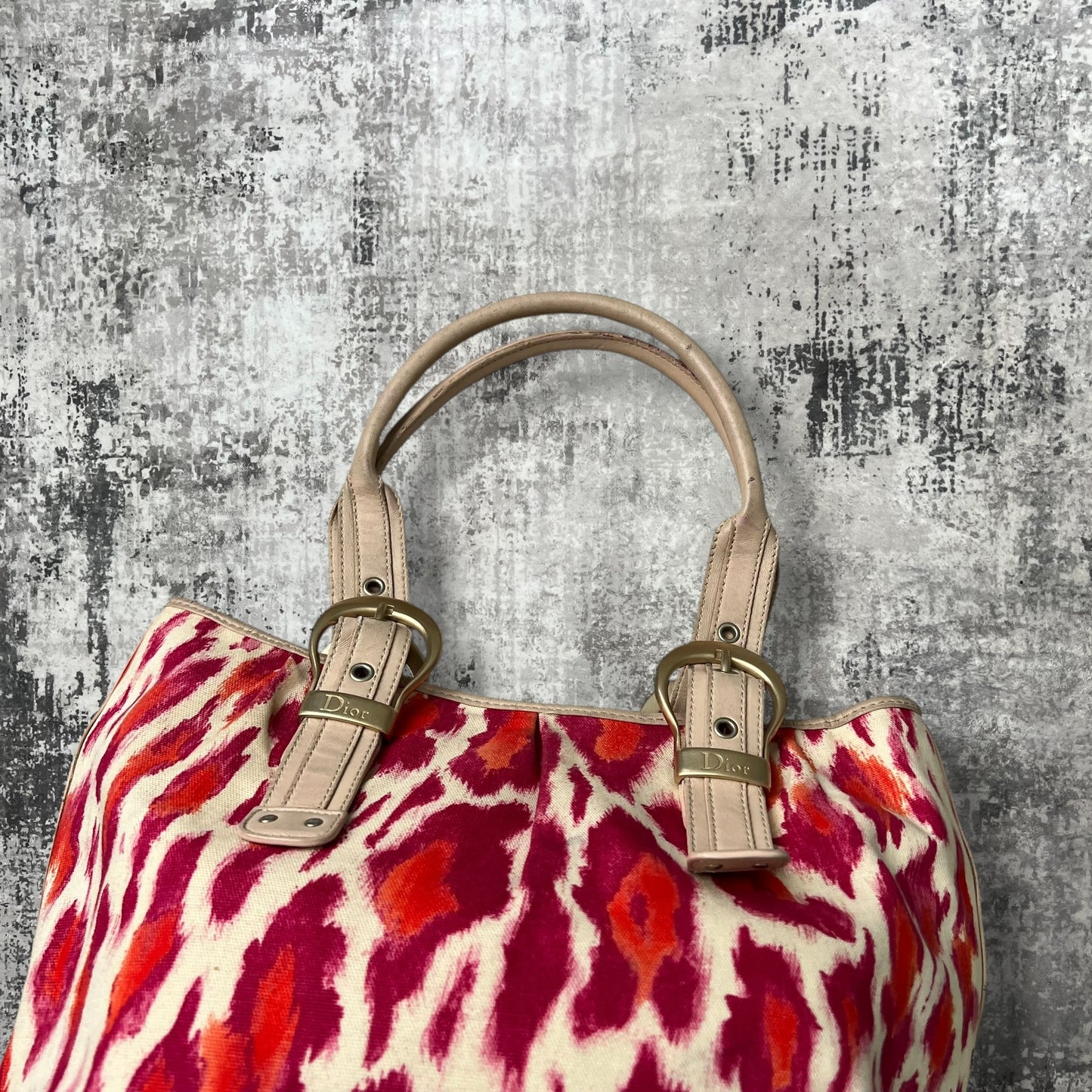 Christian Dior Fuchsia and Orange Leopard Canvas Tote