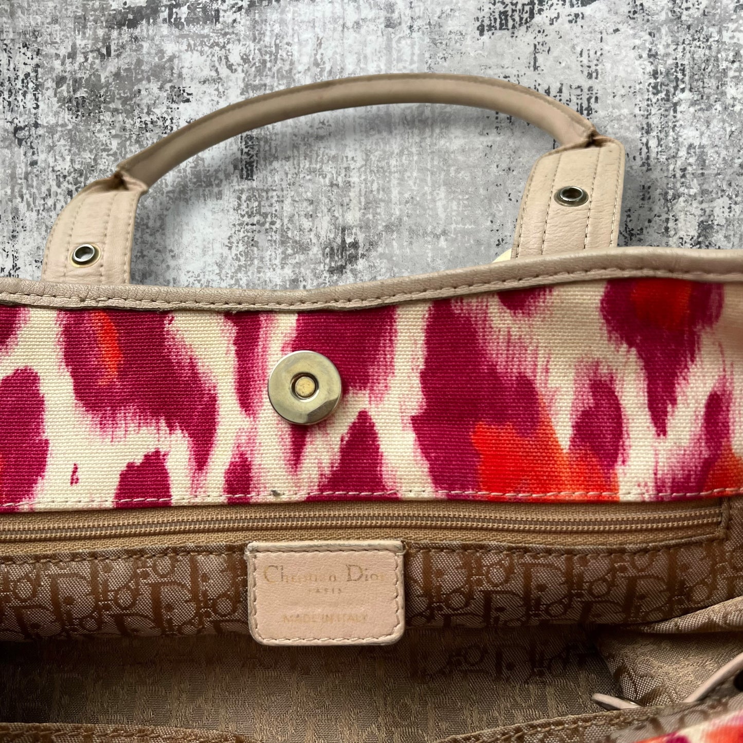 Christian Dior Fuchsia and Orange Leopard Canvas Tote
