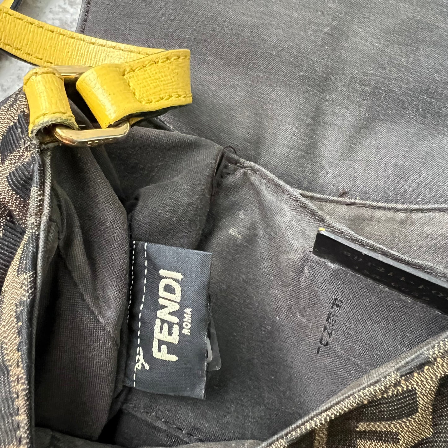 Fendi Yellow/ tobacco Zucca print canvas messenger bag