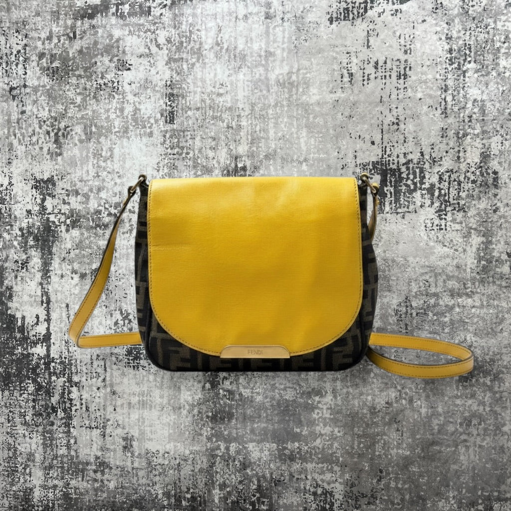 Fendi Yellow/ tobacco Zucca print canvas messenger bag