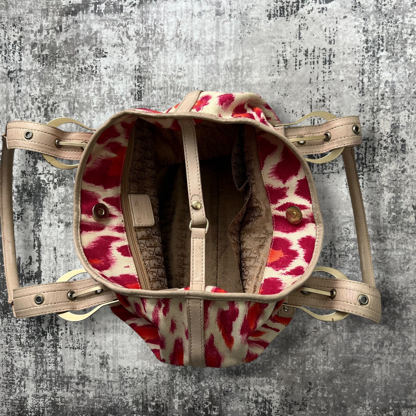 Christian Dior Fuchsia and Orange Leopard Canvas Tote