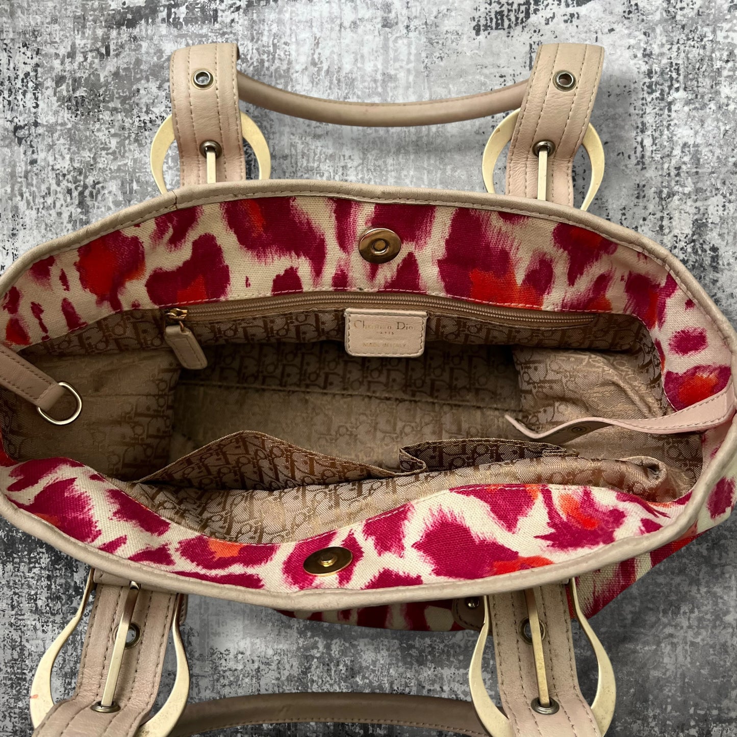 Christian Dior Fuchsia and Orange Leopard Canvas Tote
