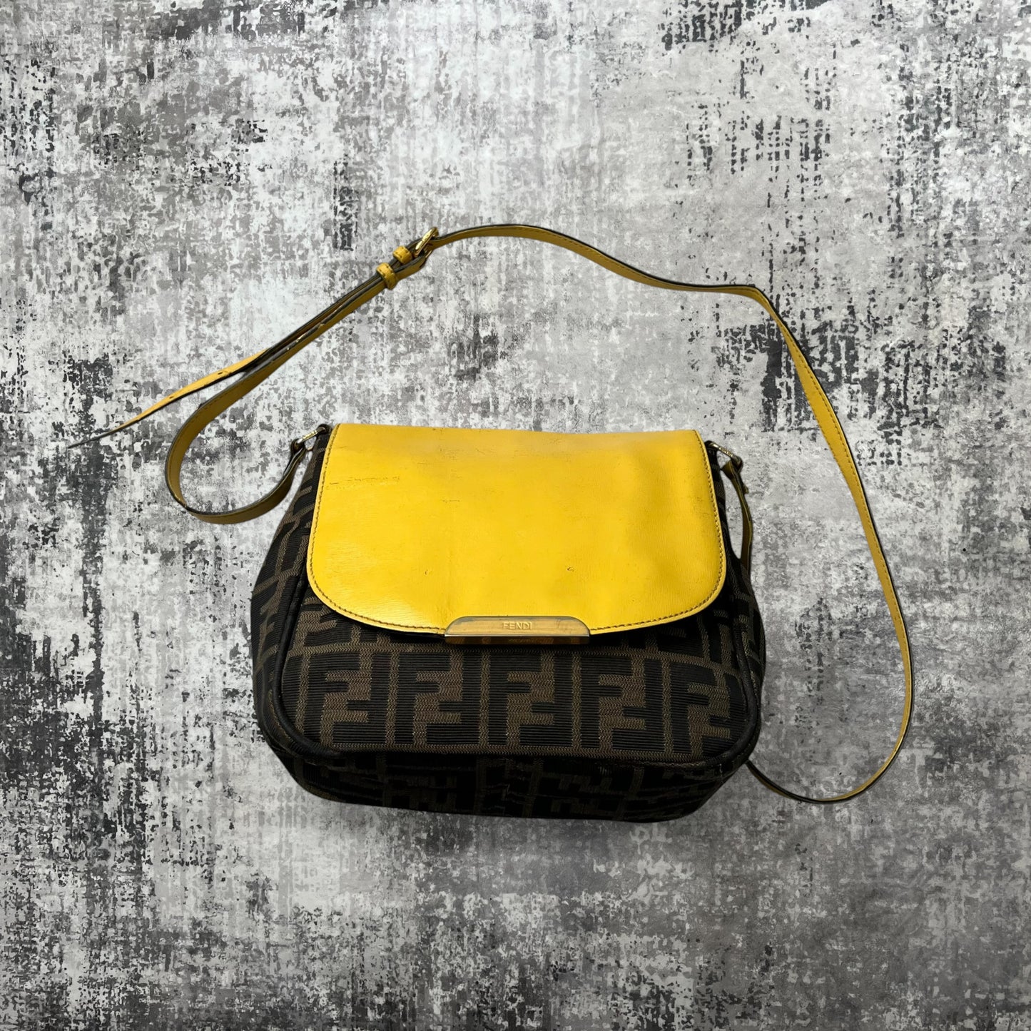 Fendi Yellow/ tobacco Zucca print canvas messenger bag