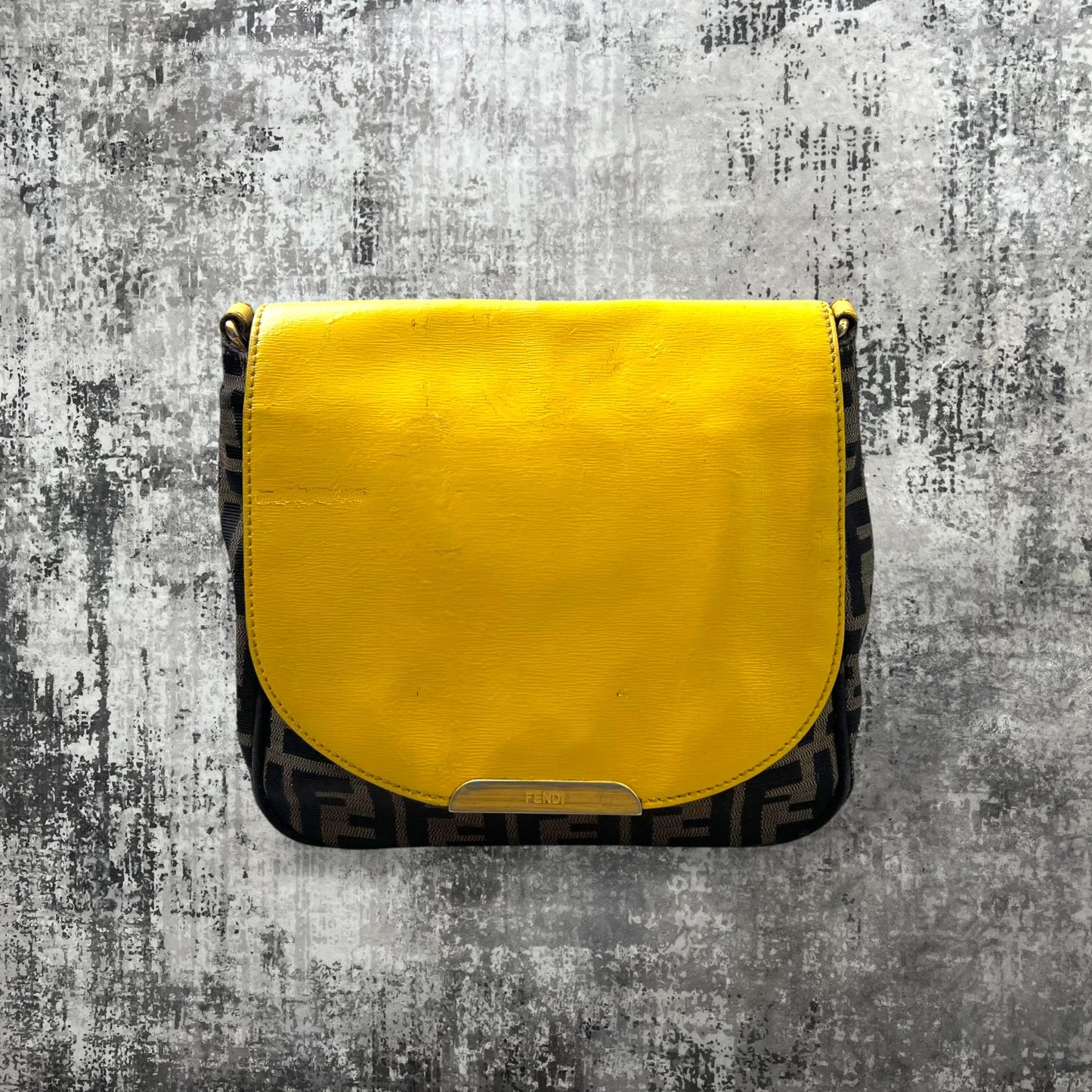 Fendi Yellow/ tobacco Zucca print canvas messenger bag