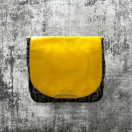 Fendi Yellow/ tobacco Zucca print canvas messenger bag