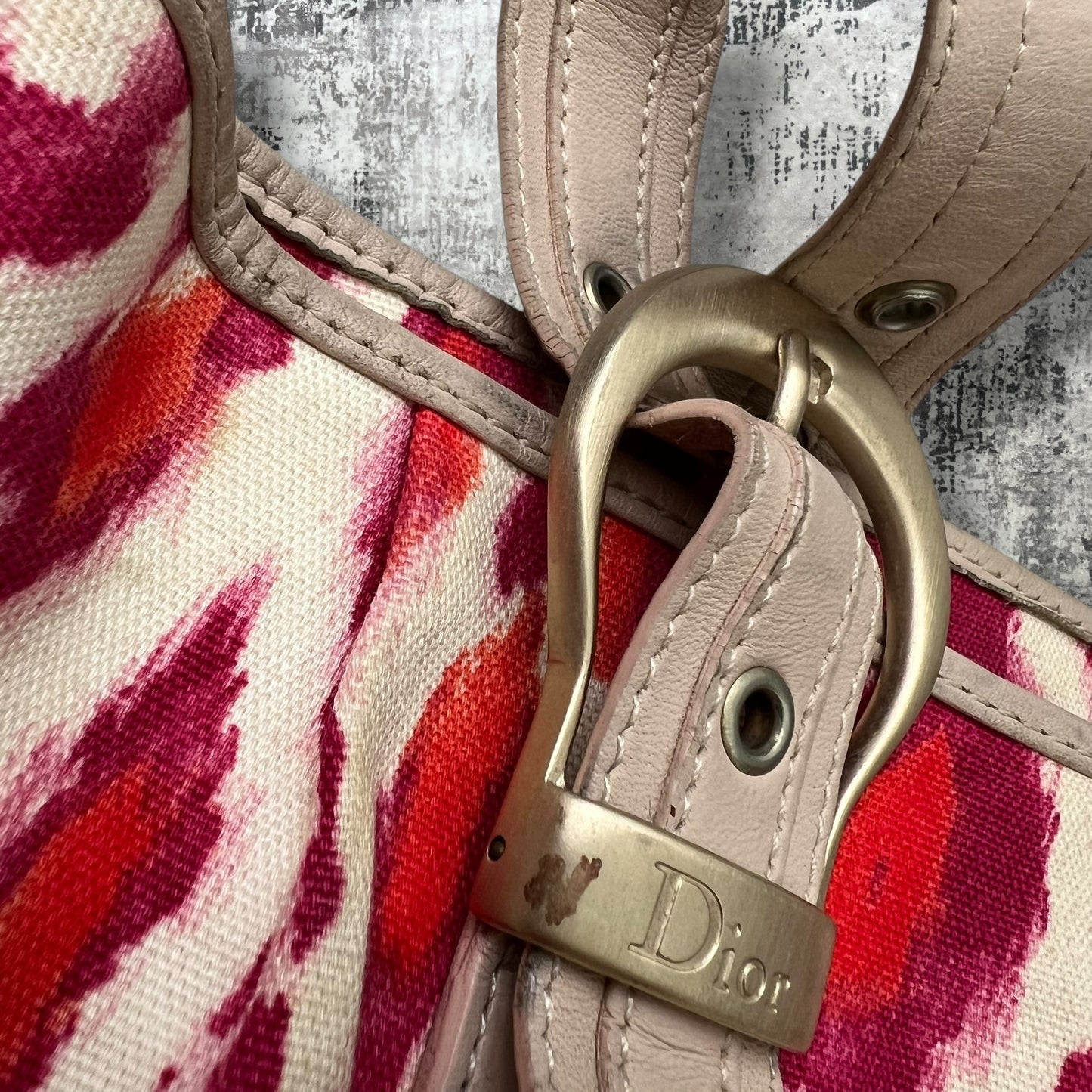 Christian Dior Fuchsia and Orange Leopard Canvas Tote