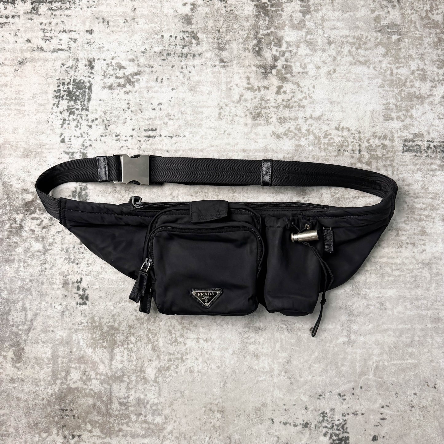 Prada Vela Nylon Metal Plaque Multi-pocket Bag