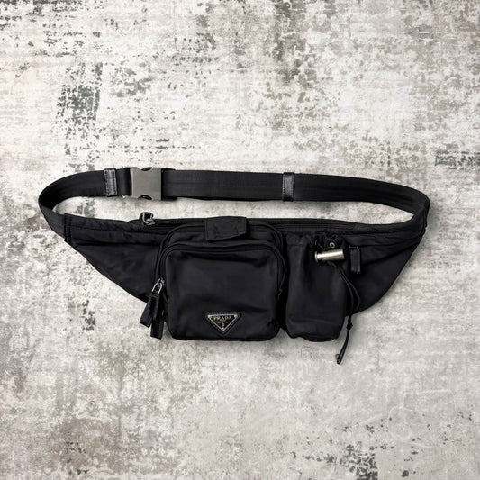 Prada Vela Nylon Metal Plaque Multi-pocket Bag