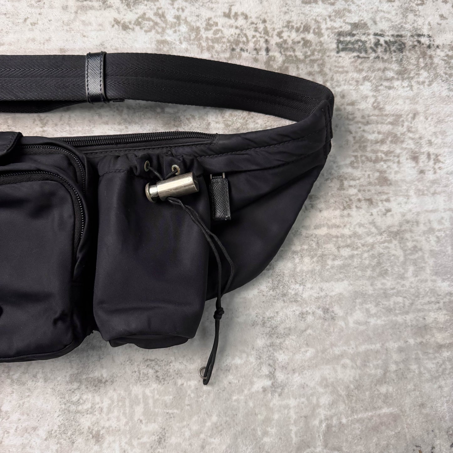 Prada Vela Nylon Metal Plaque Multi-pocket Bag