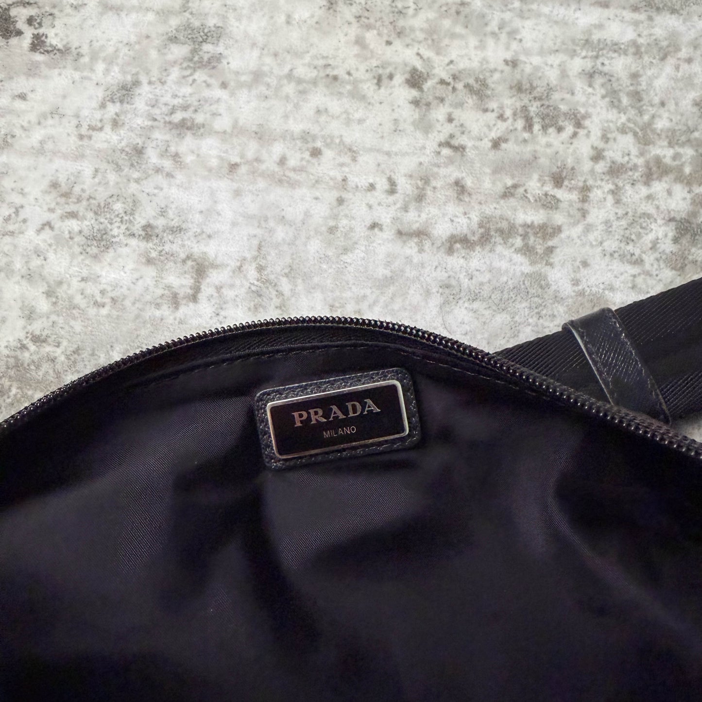 Prada Vela Nylon Metal Plaque Multi-pocket Bag