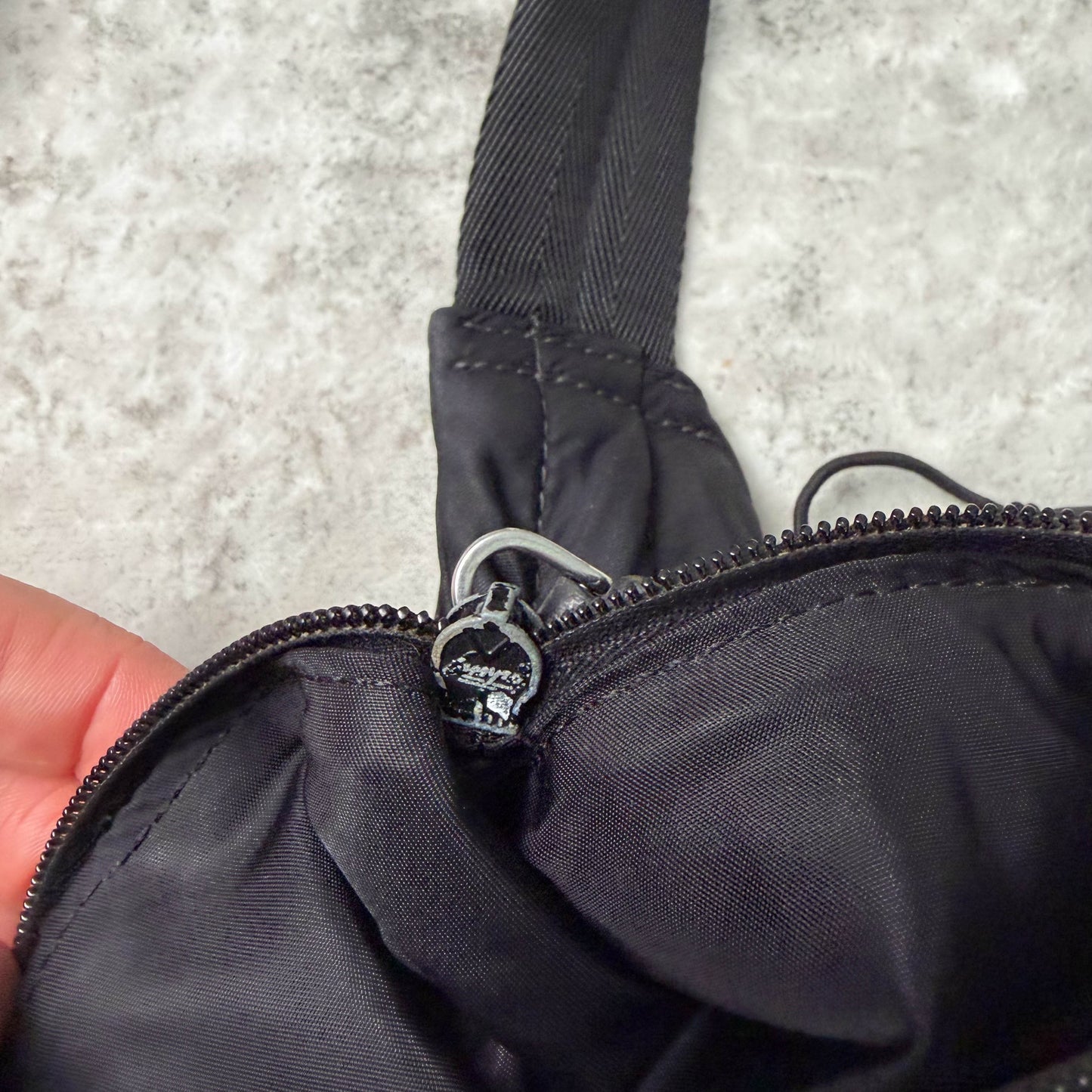 Prada Vela Nylon Metal Plaque Multi-pocket Bag